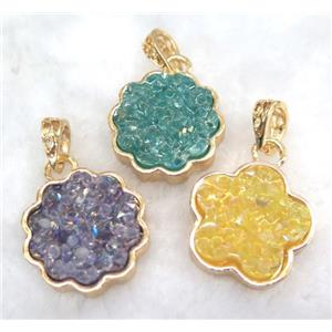 druzy resin pendant, gold plated, approx 23mm dia