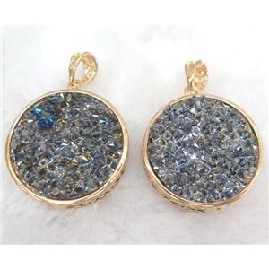 druzy resin pendant, gold plated, approx 28mm dia