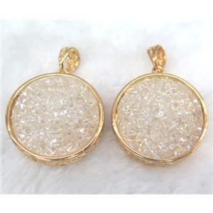 druzy resin pendant, gold plated, approx 28mm dia