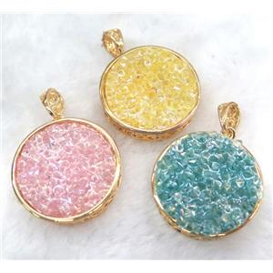 druzy resin pendant, gold plated, approx 28mm dia