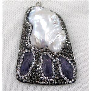 pearl pendant paved rhinestone, amethyst, approx 40-60mm