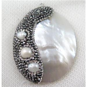 shell pearl pendant paved rhinestone, approx 40-60mm