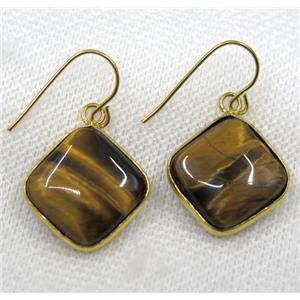 yellow Tiger eye stone earring, square, gold plated, approx 18x18mm