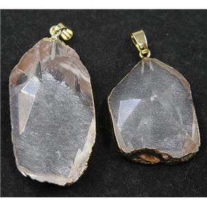 Clear Quartz pendant, freeform, point, gold plated, approx 20-50mm