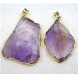 purple Amethyst pendant, freeform, point, gold plated, approx 20-50mm