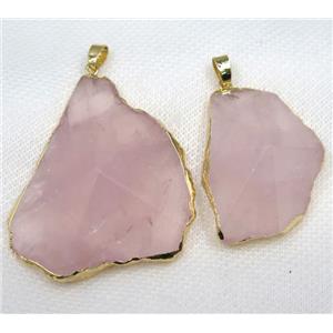 Rose Quartz pendant, freeform, point, gold plated, approx 20-50mm