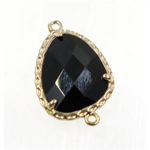 black Chinese Crystal Glass connector, gold plated, approx 15-18mm