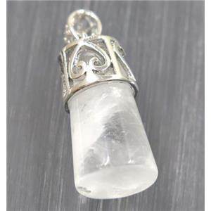 clear quartz column pendant, copper, platinum plated, approx 14-25mm