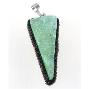 druzy quartz pendant paved rhinestone, triangle, approx 15-40mm