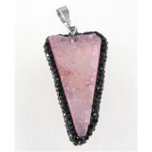 druzy quartz pendant paved rhinestone, triangle, approx 15-40mm