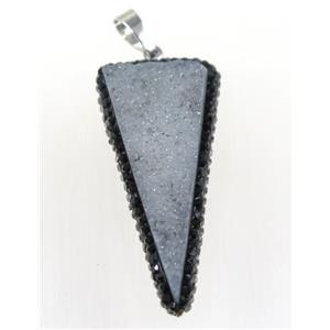 druzy quartz pendant paved rhinestone, triangle, approx 15-40mm