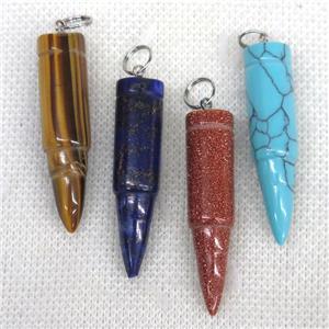 mix gemstone bullet pendant, approx 10x40mm