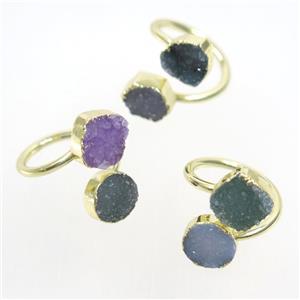 Agate Druzy Rings, mix color, gold plated, approx 10mm, 18mm dia