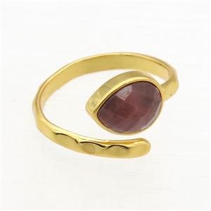 Rhodonite Ring, copper, gold plated, approx 8-10mm, 18mm dia