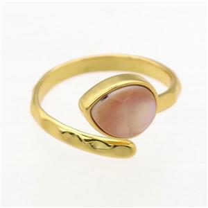 pink Abalone Shell Rings, copper, gold plated, approx 8-10mm, 18mm dia