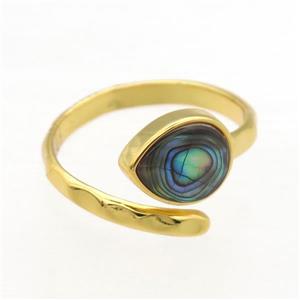 rainbow Abalone Shell Rings, copper, gold plated, approx 8-10mm, 18mm dia