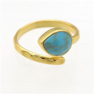 blue Turquoise Rings, copper, gold plated, approx 8-10mm, 18mm dia