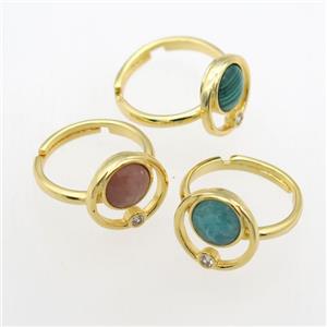 mixed gemstone Rings, copper, gold plated, approx 8mm, 18mm dia