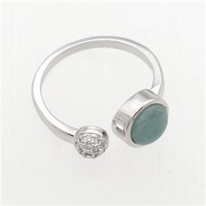 Amazonite Rings, copper, platinum plated, approx 6mm, 18mm dia