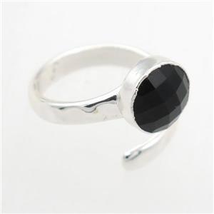 black Agate Rings, copper, platinum plated, approx 10mm, 19mm dia