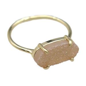 copper Rings with champagne Quartz Druzy, gold plated, approx 7-14mm, 18mm dia