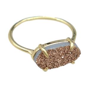 copper Rings with rose Quartz Druzy, gold plated, approx 7-14mm, 18mm dia