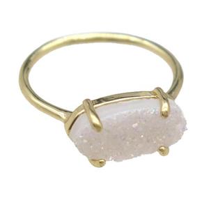 copper Rings with white Quartz Druzy, gold plated, approx 7-14mm, 18mm dia