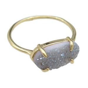 copper Rings with gray Quartz Druzy, gold plated, approx 7-14mm, 18mm dia