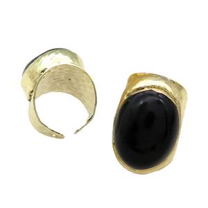 Copper Ring With Obsidian Gold Plated, approx 18-23mm, 20-30mm, 18mm dia