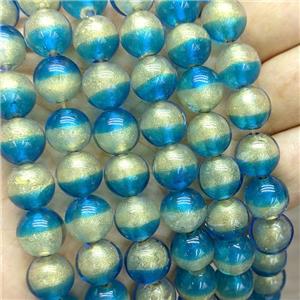 Aqua Foil Glass Round Beads Smooth, approx 12mm, 33pcs per st