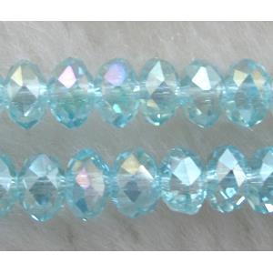 Chinese Crystal Beads, Faceted Rondelle, light-aqua AB color, approx 4mm dia, 135pcs per st