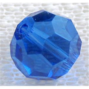Crystal Glass Beads, faceted round, blue, 10mm dia