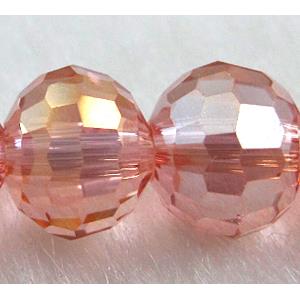 Crystal Glass Beads, 96 faceted round, rose-pink AB-color, approx 10mm dia, 72pcs per st