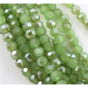 glass crystal bead, faceted round, half plated AB color, 4mm dia, 100pcs per st