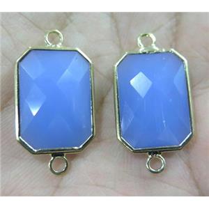 Chinese crystal glass connector, faceted rectangle, gold plated, approx 10x14mm