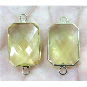 Chinese crystal glass connector, faceted rectangle, gold plated, approx 10x14mm