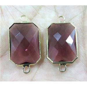 Chinese crystal glass connector, faceted rectangle, gold plated, approx 10x14mm