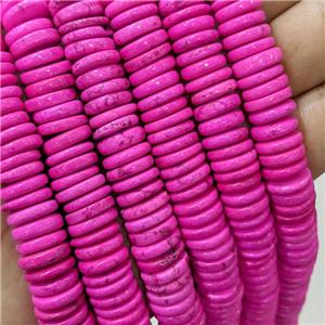 Natural Magnesite Turquoise Heishi Beads Hotpink Dye, approx 3x12mm