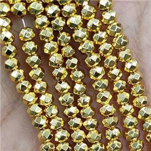 Hematite Beads Faceted Rondelle Shiny Gold, approx 3x4mm