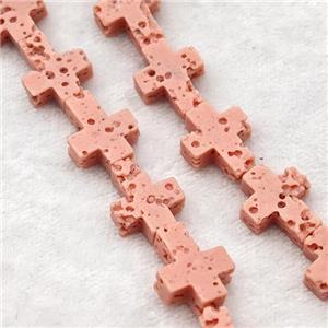 Pink Lava Cross Beads, approx 8-10mm