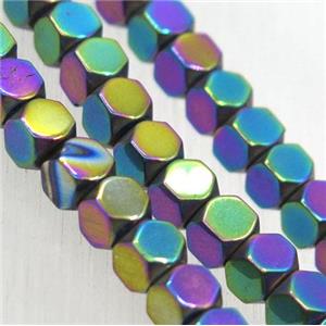 hematite beads, faceted round, rainbow electroplated, approx 4x2mm