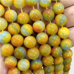 Natural Jade Beads Yellow Dye Smooth Round, approx 10mm