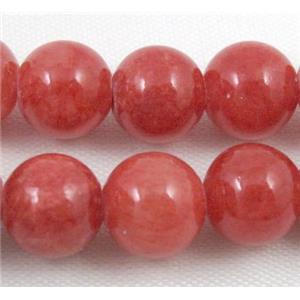 red jade beads, round, stabile, approx 12mm dia, 31pcs per st