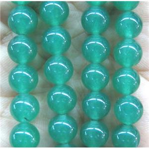 round jade stone beads, dye, green, approx 6mm dia