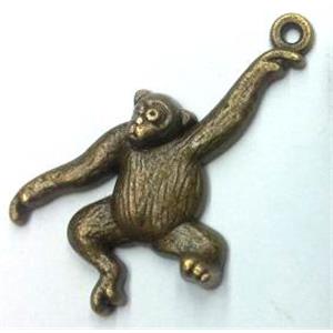 Tibetan silver monkey pendant, non-nickel, bronze, approx 23x37mm