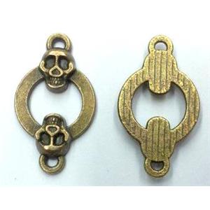 tibetan silver skull connector non-nickel, bronze, approx 14x24mm