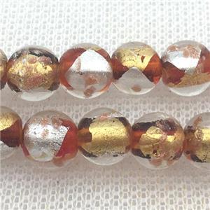 red Lampwork Glass Beads with foil, round, approx 8mm dia