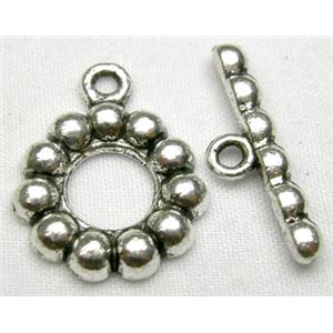 Tibetan Silver toggle clasps non-nickel, ring:19mm dia, stick:20mm length