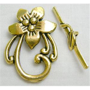 Antique Gold Tibetan Silver Toggle Clasps Non-Nickel, flower:20mm dia, bar:30mm length