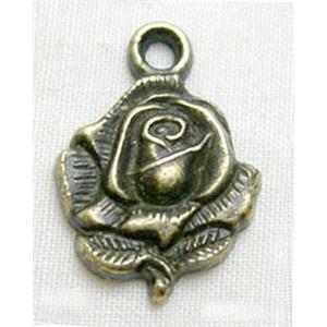 Antique Bronze Tibetan Silver Rose flower Pendant Non-Nickel, 13x20mm